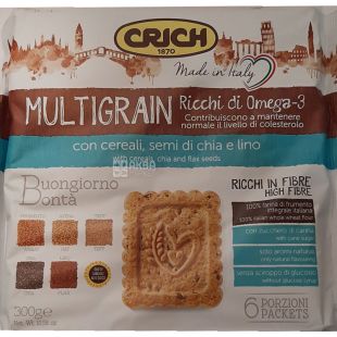 Crich, Multigrain, 300 г, Крич, Печенье песочное мультизлаковое с семенами чиа и льна.