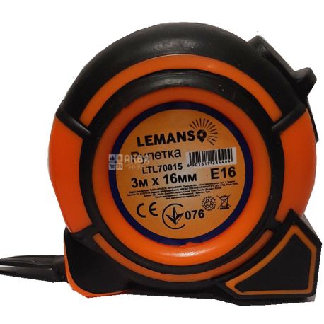 Lemanso LTL700015, Рулетка, 3м x 16мм, оранжево-чорна