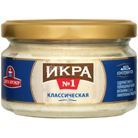 Санта Бремор, 180 г, Икра мойвы деликатесная №1, классическая, стекло