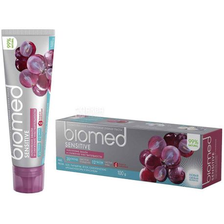Biomed, Sensitive, 100 мл, Зубна паста, Зміцнення емалі та зниження чутливості