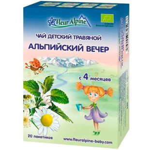 Fleur Alpine, 20 пак по 1 г, Чай травяной детский, Альпийский вечер