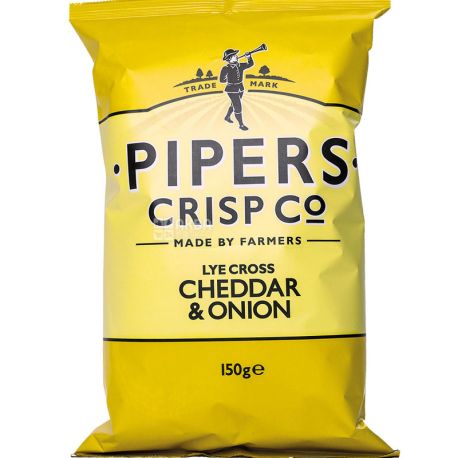 Pipers Crisps, Cheddar & Onion, 150 г, Чипси картопляні з сиром Чеддер і цибулею, натуральні
