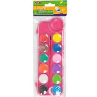 Zibi, 12 цветов, Краски акварельные, с кисточкой