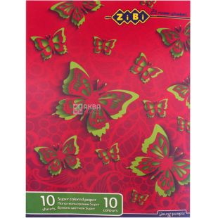 Zibi, 10 л., Набор цветной бумаги, А4, 10 цветов