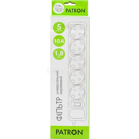 Patron SP-1052, Surge protector for 5 outlets, 1.8 m, Cable section - 3 * 1.0 mm