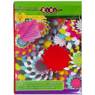 ZiBi, 20 л, Набор цветной бумаги, А4, Креатив