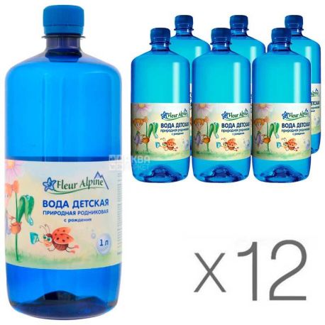 Fleur Alpine, 1 л, Упаковка 12 шт., Флер Алпін, Вода дитяча негазована, з перших днів життя, ПЕТ