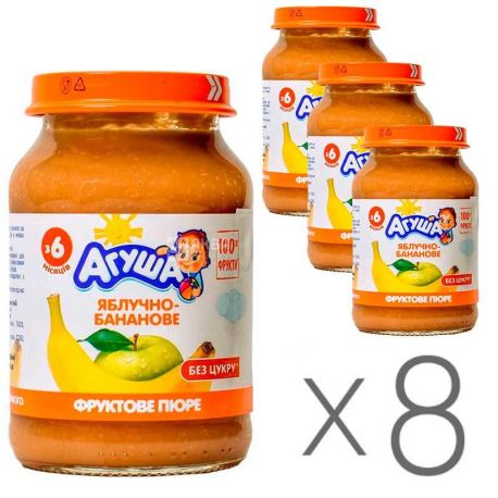 Agusha, 190 g, Pack of 8 pcs., Fruit puree from 6 months, Apple-Banana