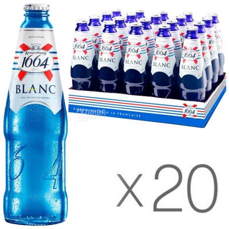 Kronenbourg 1664 Blanc, Упаковка 20 шт. х 0,46 л, Кроненбург, Пиво светлое нефильтрованное, стекло