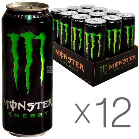 Monster Energy, 0,35 л, Упаковка 12 шт., Напиток энергетический безалкогольный, Монстер Энерджи