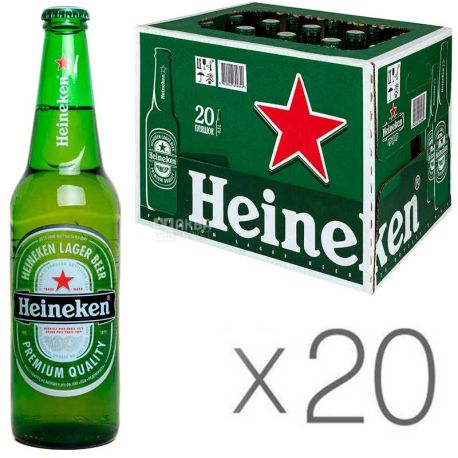 Heineken Premium Quality, Упаковка 20 шт. х 0,5 л, Хейнекен, Пиво світле, скло