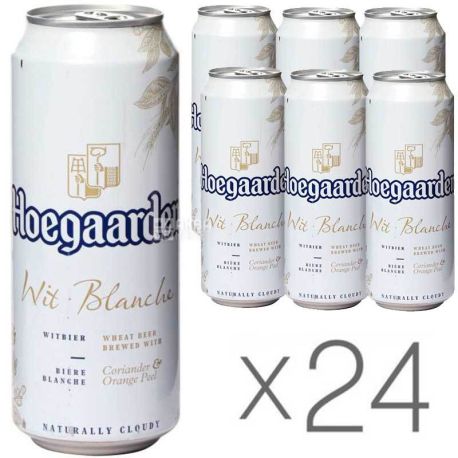 Hoegaarden White, Упаковка 24 шт. х 0,5 л, Хугарден, Пиво светлое нефильтрованное, ж/б