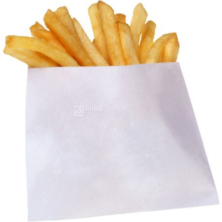 Пакет бумажный, 100 шт., Для картошки Фри, порция 100 г, белый, 140 х 120 х 50 мм