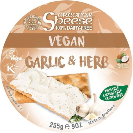 Bute Island, Garlic & Herb, 255 g, Vegan Cream Cheese with Garlic and Herbs