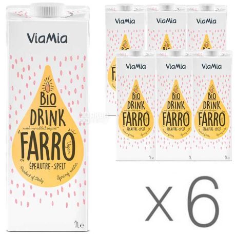 ViaMia, Bio Drink, Farro, 1 л, Упаковка 6 шт., ВІАМ, Напій спельтовой органічний, без цукру і глютену