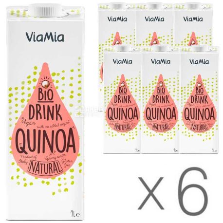ViaMia, Bio Drink, Quinoa, 1 л, Упаковка 6 шт., ВіаМіа, Напій з кіноа органічний, без цукру і глютену