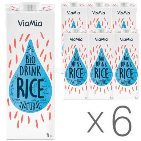 ViaMia, Bio Drink, Rice, 1 л, Упаковка 6 шт., ВіаМіа, Напій рисовий органічний, без цукру і глютену