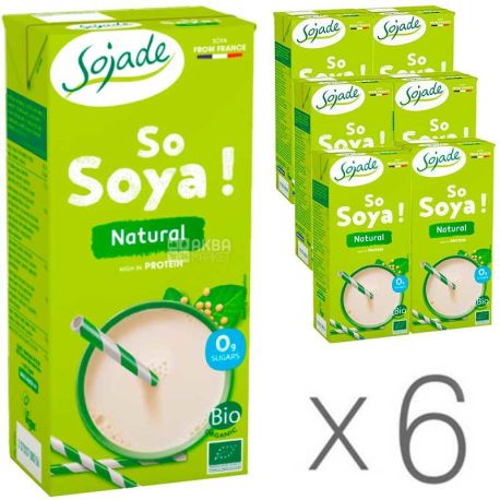 Sojade Soya Natural Organic, 1 л, Упаковка 6 шт., Сояде, Соєве молоко, органічне, без цукру, солі і лактози