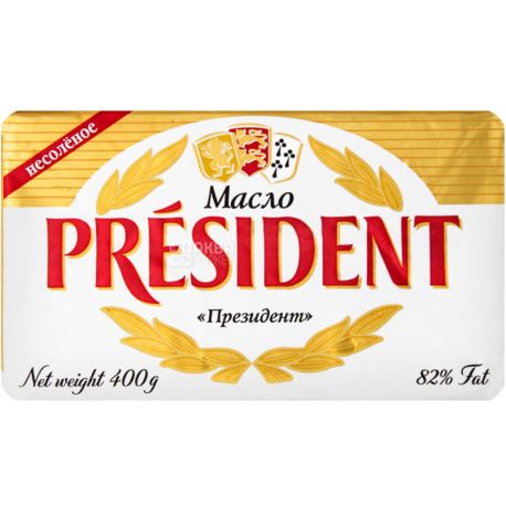President, 400 г, Масло вершкове, несолоне, 82%