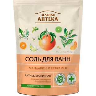 Зелена аптека, 500 г, Сіль для ванн, Мандарин і бергамот