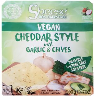 Bute Island, Cheddar Stylе with Garlic & Chives, 200 г, Сыр Чеддар веганский, с чесноком и луком, 22,4 %