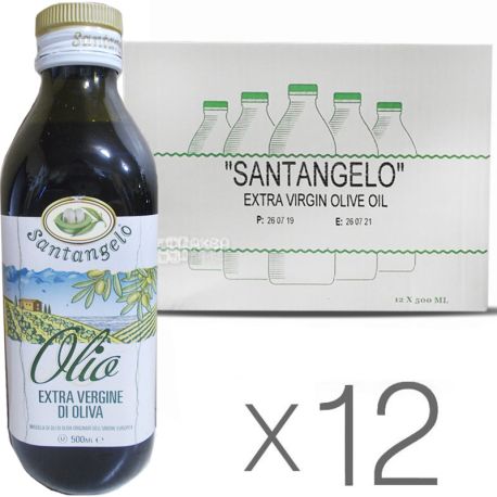 Santangelo Olive Oil Extra Virgin, 500 мл, Масло Оливковое Сантанжело Экстра Вирджин, стекло, 12 шт. в упаковке
