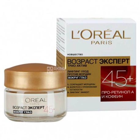 L'oreal Paris, 15 ml, Cream Lifting anti-wrinkle care for the skin around the eyes, Age expert Trio Active 45+