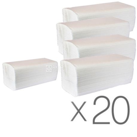 Wellis, 20 упаковок по 150 листов, Бумажные полотенца Велис, 2-х слойные, V-сложения, белые, 24 х 23 см