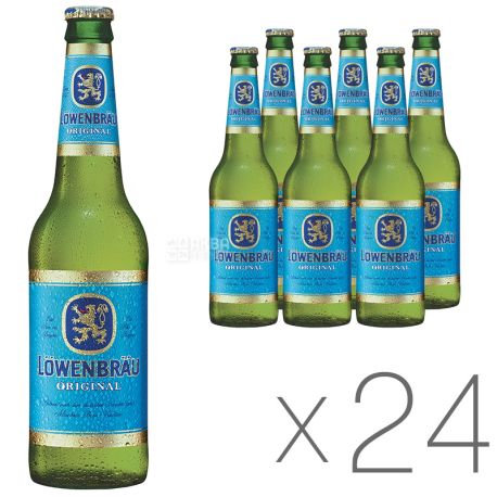 Lowenbrau Original, Упаковка 24 шт. х 0,33 л, Ловенбрау, Пиво светлое, стекло