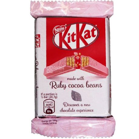 KitKat, Ruby Cocoa Beans, 41,5 г, Упаковка 24 шт., КитКат, Батончик в розовом молочном шоколаде
