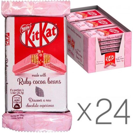 KitKat, Ruby Cocoa Beans, 41,5 г, Упаковка 24 шт., КитКат, Батончик в розовом молочном шоколаде