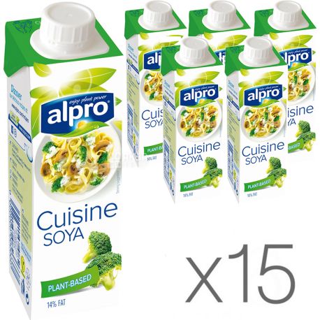 Alpro, Cuisine Soya, Упаковка 15 шт. по 250 мл, Сливки соевые для приготовления блюд, 14%