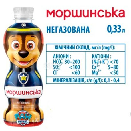 Morshynska, Paw Patrol, 0.33 L, Still mineral water, PET