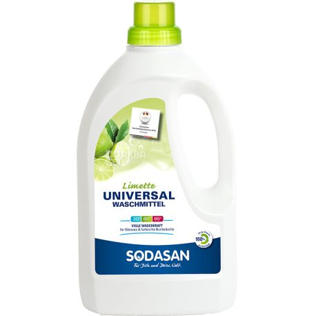 Sodasan, Universal Sensitiv Bright&White, 1,5 л, Рідкий засіб для прання дитячих, білих і кольорових речей, органічний