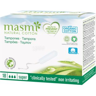 Masmi Super, 18 шт., Гигиенические тампоны без аппликатора, органические, 3 капли