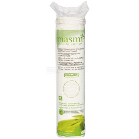 Masmi, 80 шт., Косметические ватные диски, органические