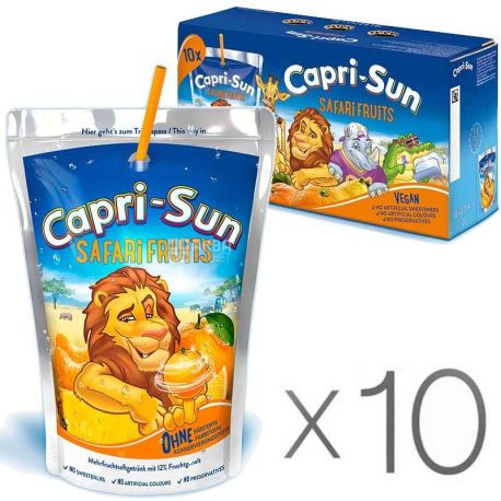 Capri-Sun, Safari Fruits, Упаковка 10 шт. х 200 мл, Напій соковий, мультифруктовий