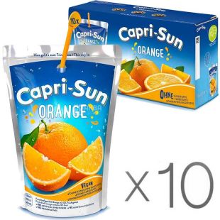 Capri-Sun Orange, Упаковка 10 шт. х 0,2 л Напиток сокосодержащий апельсиновый Капри-Сан, с трубочкой