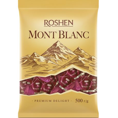 Roshen, Mont Blanc, 500 г, Конфеты с измельченным миндалем