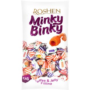 Roshen Minky Binky, 1 кг, Ірис з желейно-фруктовою начинкою Мілкі Бінкі, Рошен