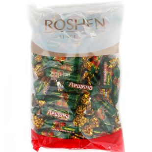 Roshen, 1 кг, Цукерки Праліне з додаванням подрібненої та тертої ліщини та мигдалю Ліщина, Рошен