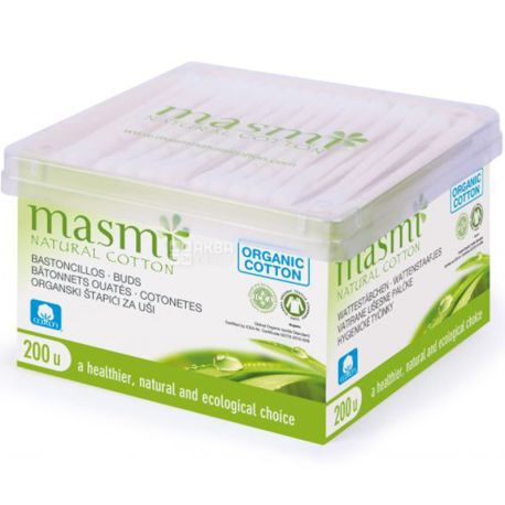 Masmi, Organic, 200 шт., Палочки ватные, гигиенические