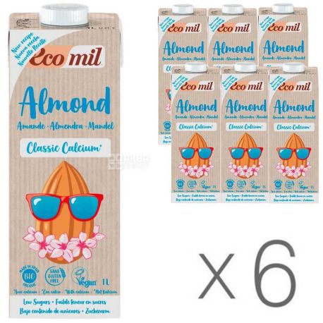 Ecomil, Classic Calcium, Pack of 6 1 l each, Ekomil, Herbal drink, Almonds with calcium