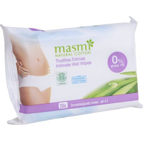 Masmi, Organic, 20 шт., Вологі серветки для інтимної гігієни