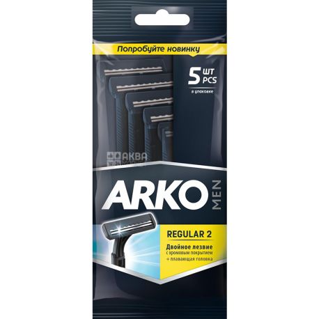 Arko Men Regular 2, Disposable Double Blade Shaving Razor, 5 Pack