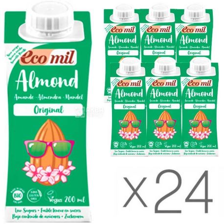 Ecomil, Almond, Упаковка 24 шт. по 200 мл, Рослинний напій Мигдаль з сиропом агави