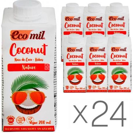 Ecomil, Coconut, Упаковка 24 шт. по 200 мл, Рослинний напій Кокос, без цукру