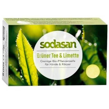 Sodasan, 100 г, Крем-мыло для лица антисептическое, Зеленый чай-Лайм