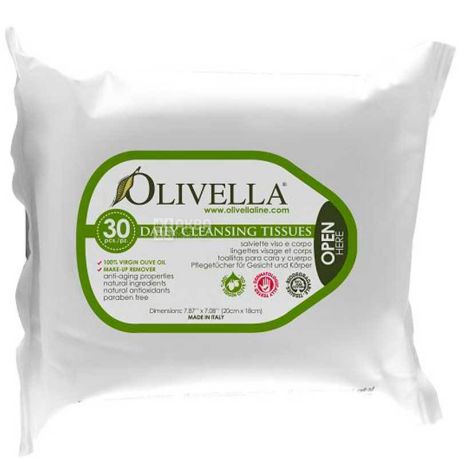 Olivella 2в1, 30 шт., Очищающие салфетки для лица и тела