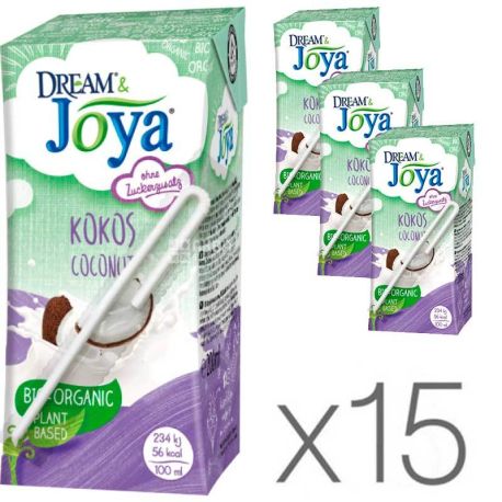 Joya Coconut Organic, Упаковка 15 шт. по 200 мл, Джоя, Кокосовое молоко, органическое, рис, витамины, без сахара и лактозы